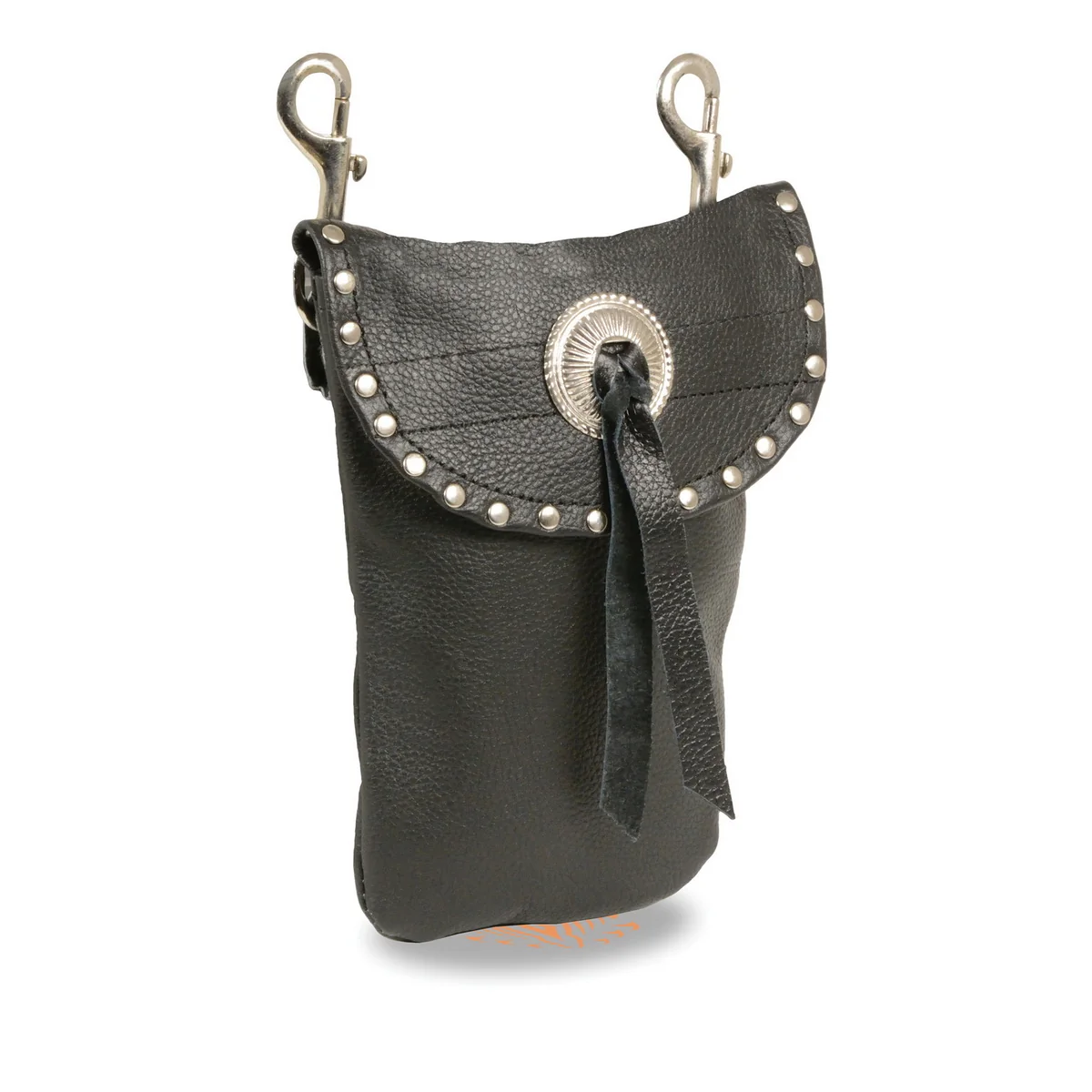 World-Class Milwaukee Leather SH506S Unisex Black Leather Belt Bag with Studding and Double Clasps Crafted