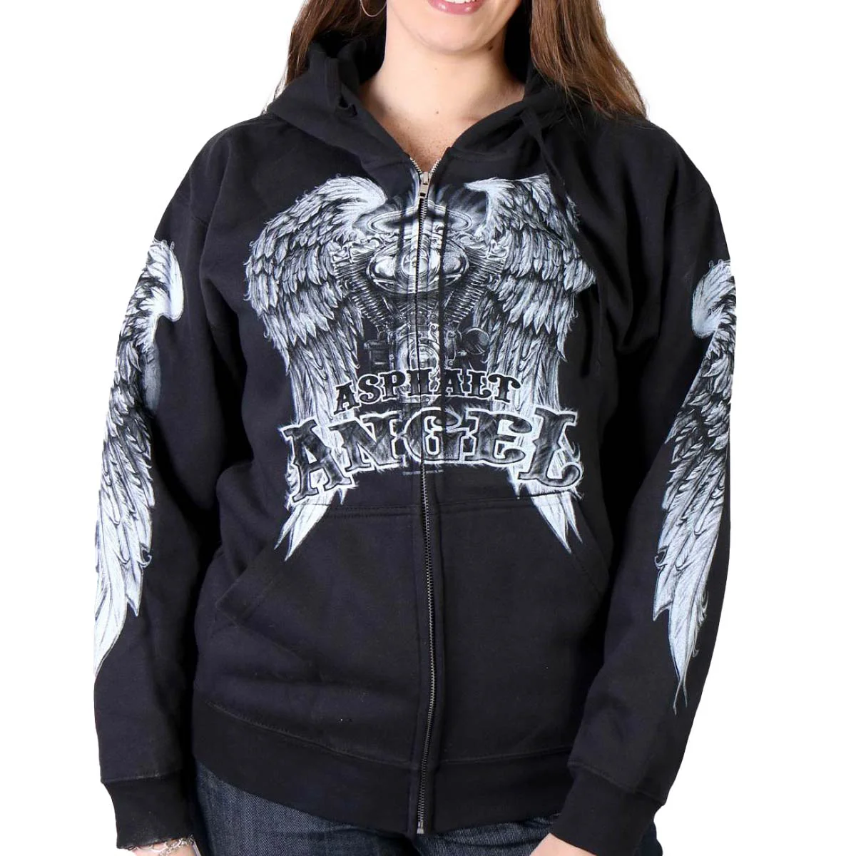Comfortable Hot Leathers GLZ4009 Women’s Asphalt Angel Black Zipper Hoodie Original