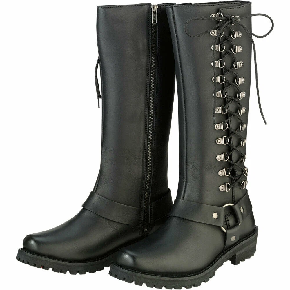 Responsible ZR1 Savage’ Ladies Black Lace-Up Harness Tall Zipper Motorcycle Boots Excellent