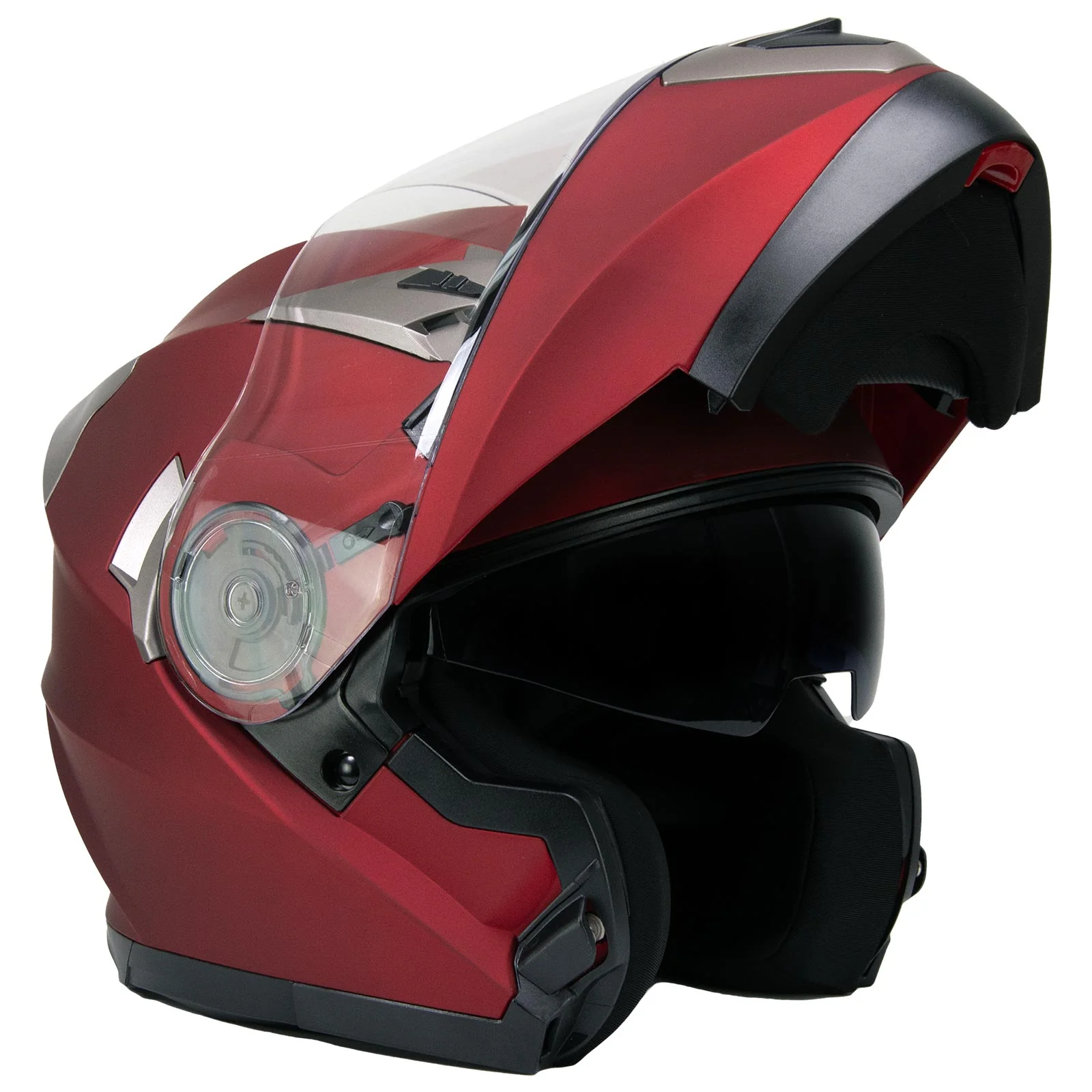 Exceptional Milwaukee Helmets MPH9826DOT Ionized Flat Red Advanced Motorcycle Modular Helmet w Drop Down Visor Soft