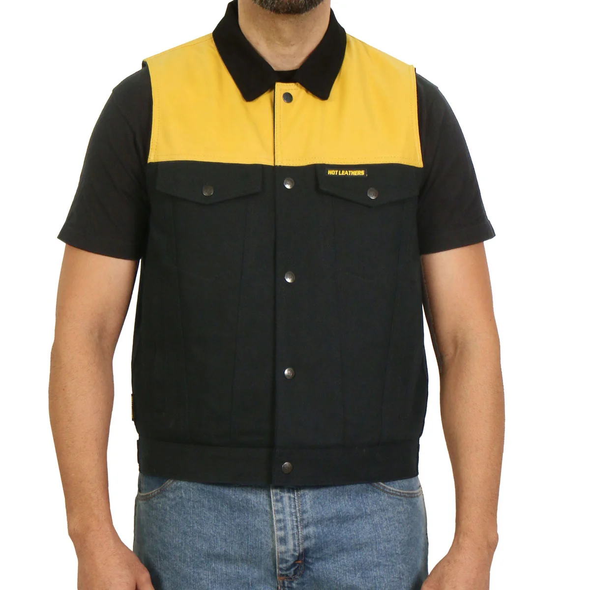 Professional Hot Leathers M6104 Men’s ‘2-Tone’ Leather and Denim Club Style Biker Vest First-Class