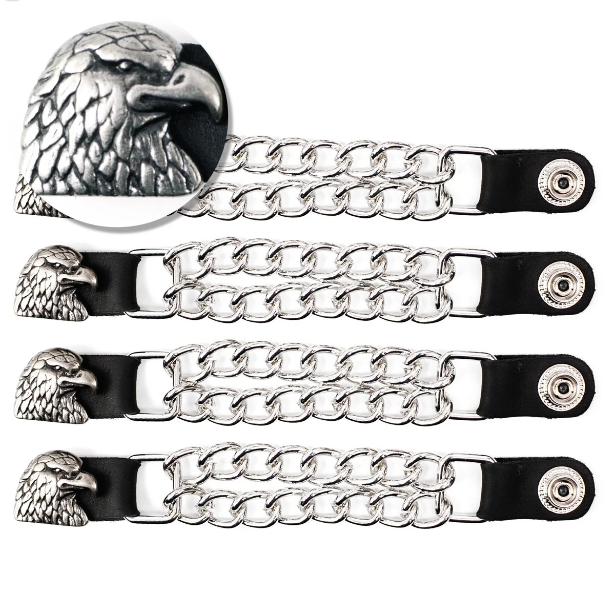Easy-to-Use Milwaukee Leather Eagle Head Medallion Vest Extender – Double Chrome Chains Leather 6.5 Extension 4-PCS MLA6011SET Selected