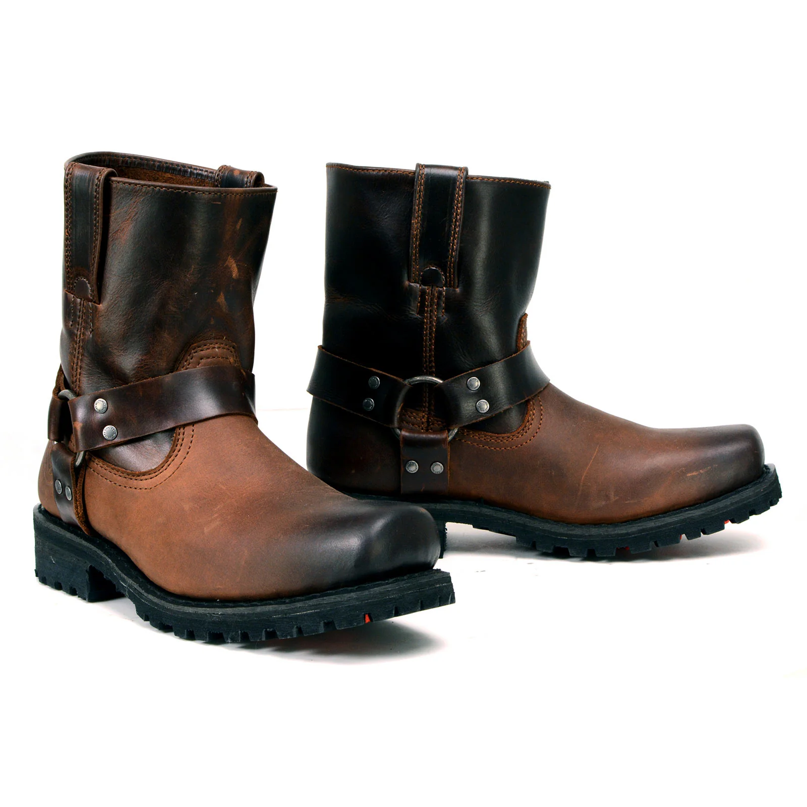 Trendy Milwaukee Leather Men’s Brown Two-Tone Full Grain Leather Easy Pull-On Motorcycle Harness Boots MBM9008 Specialty