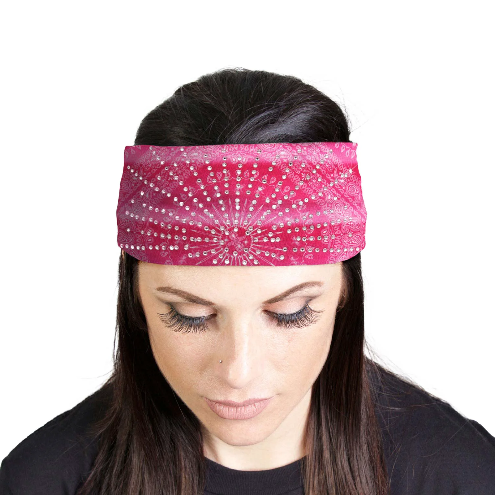 High-Grade Milwaukee Leather Bling Designed Wide Headbands-Headwraps for Women Biker bandana Classic Pink- MLA8005 Eco-Friendly