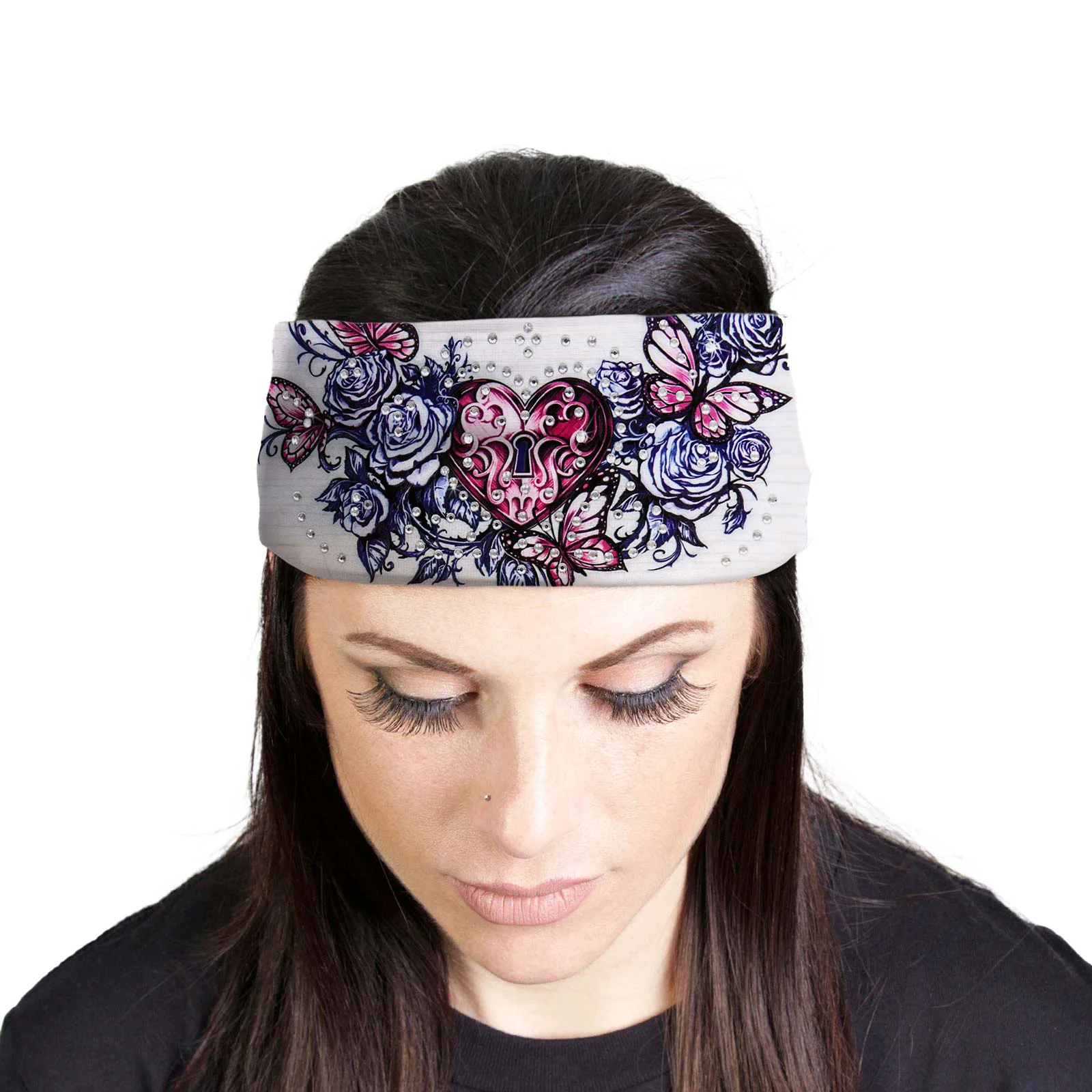Exceptional Milwaukee Leather Bling Designed Wide Headbands-Headwraps for Women Biker Bandana with Heart Lock White – MLA8026 Elegant