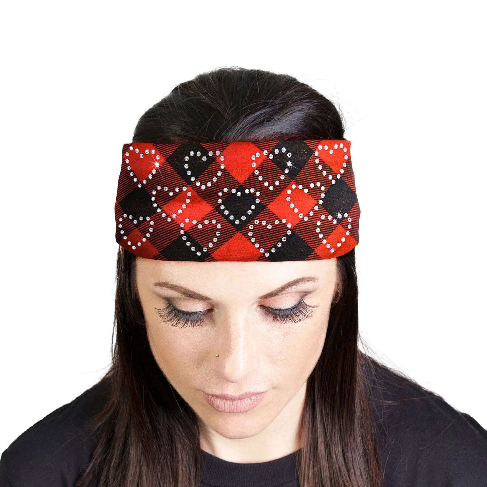 Eco-Friendly Milwaukee Leather Bling Designed Wide Headbands-Headwraps for Women Biker Bandana with Plaid Red – MLA8034 Optimized