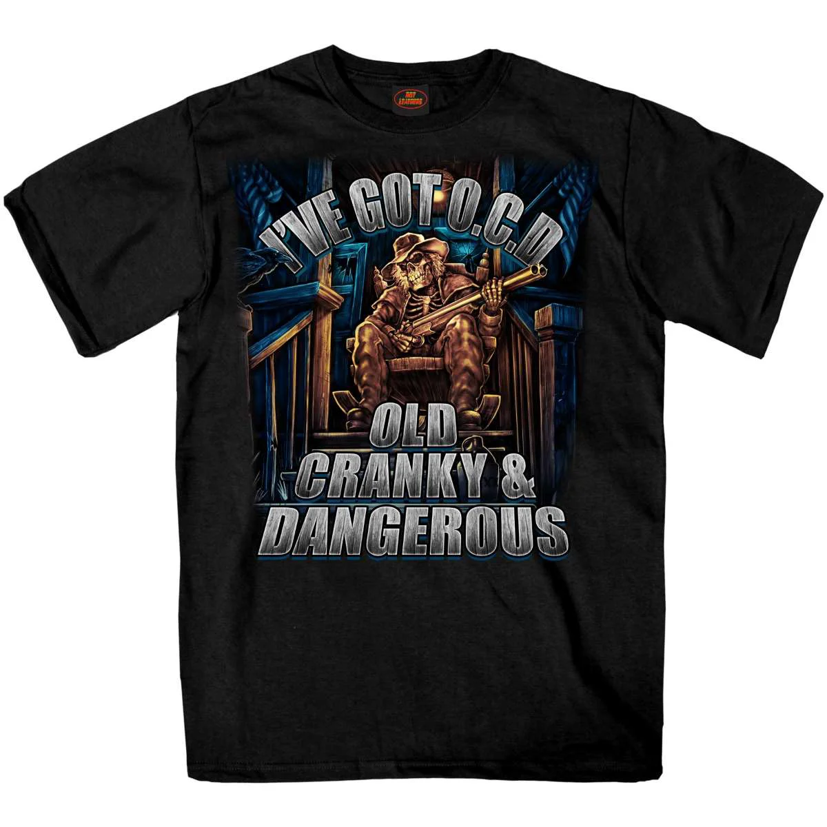 Excellent Hot Leathers Men’s OCD Old Cranky and Dangerous Mens Black T-Shirt GMS1543 Minimalist