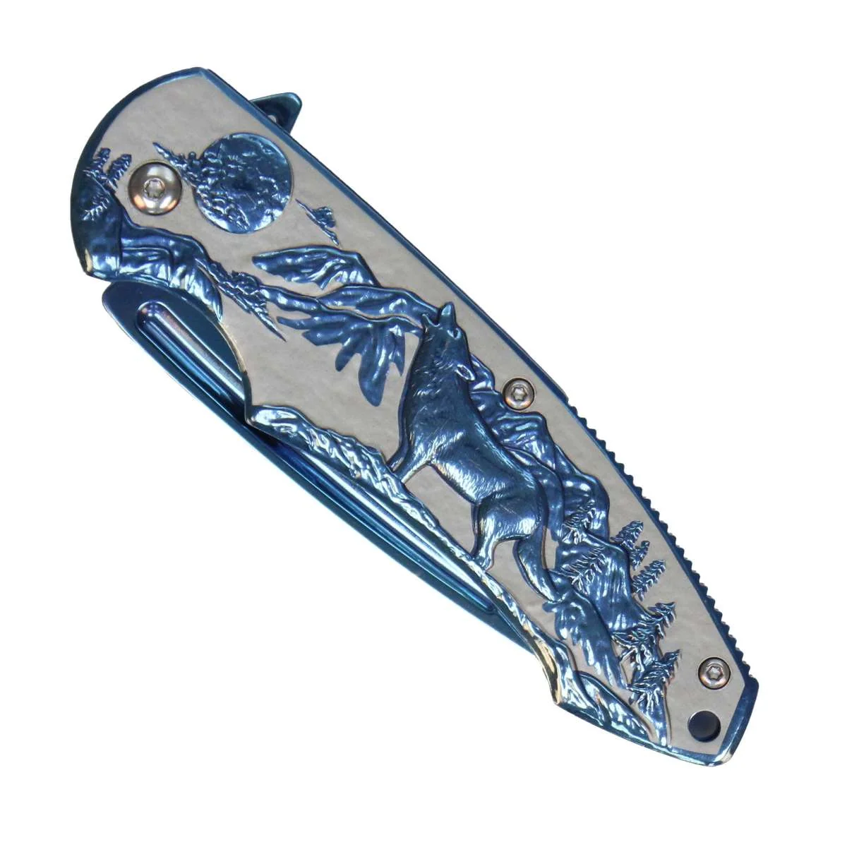 Green Hot Leathers Blue Howling Wolf Knife KNA1167 Original