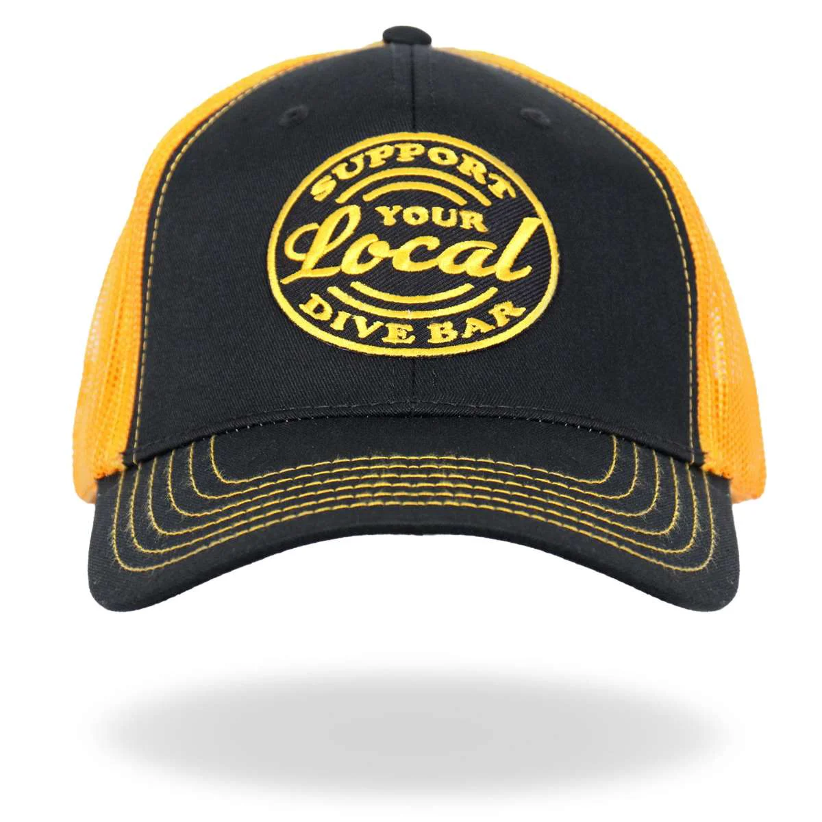 Sophisticated Hot Leathers Black And Yellow Trucker Hat Local Dive Bar GSH1048 Fashionable