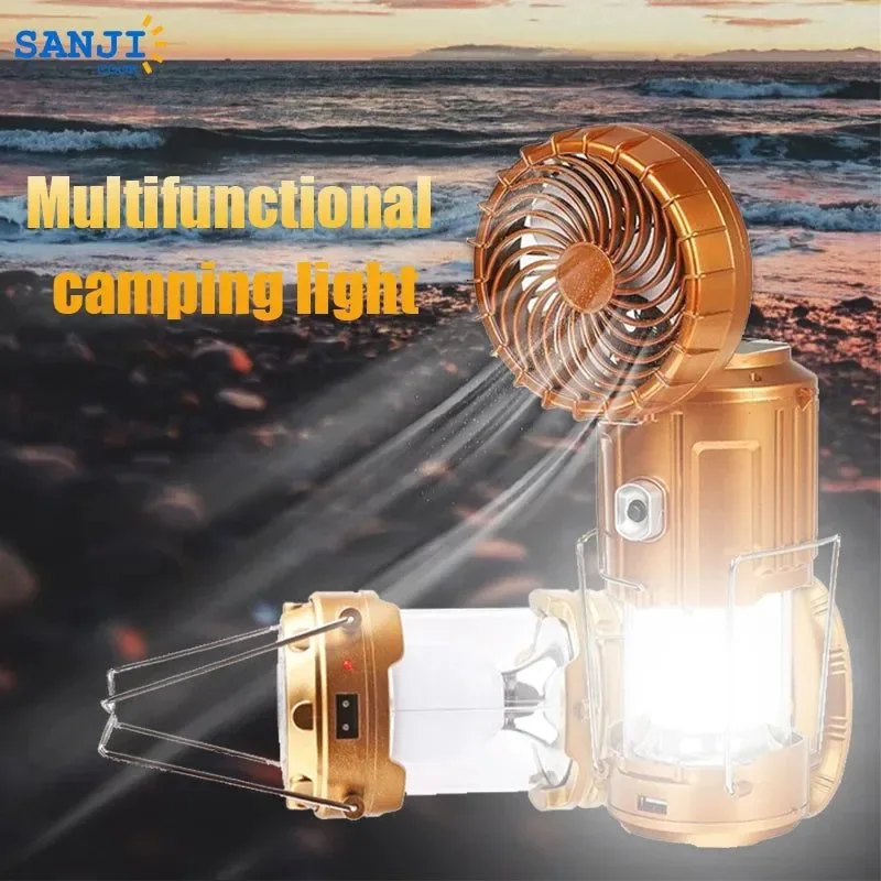 Premium Material Multifunctional Led Camping Light Rechargeable Camping Lamp Solar Power Charging Portable Fan Lantern Emergency Outdoor Lighting Comfortable