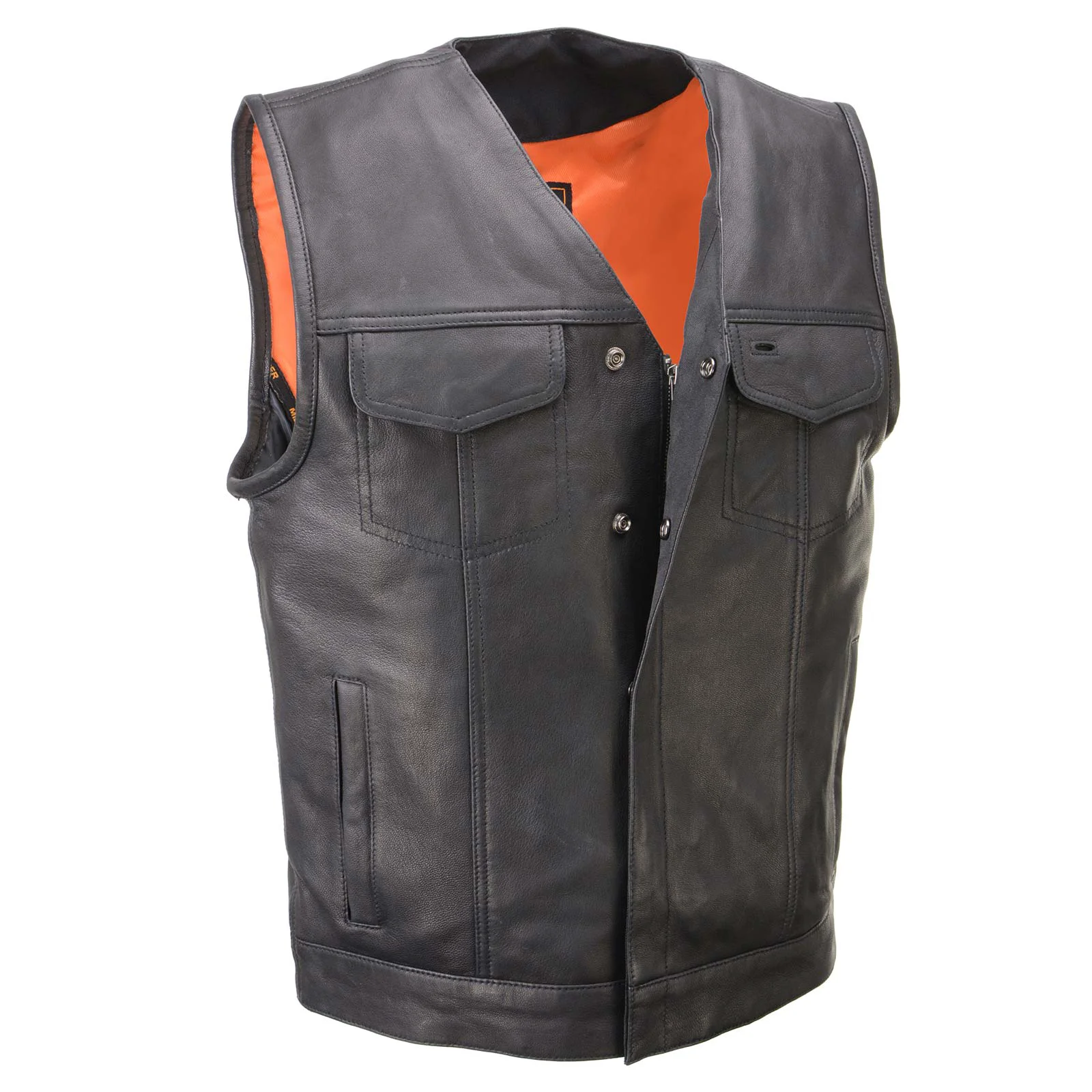 Superior Milwaukee Leather MLM3503 Men’s Pursuit Black Premium Goat Leather V Neck Club Style Motorcycle Rider Vest Functional
