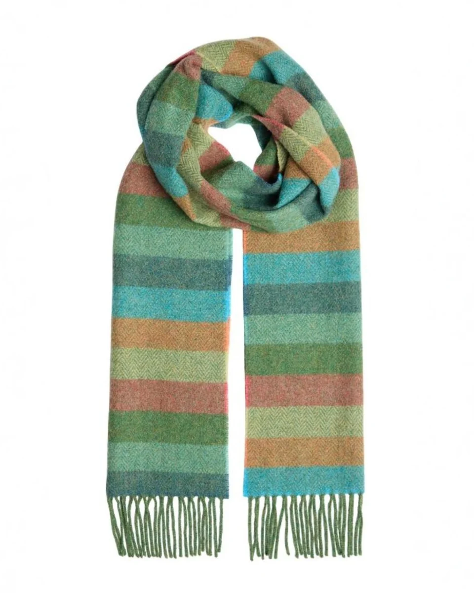 Fast Foxford Leaf Multi-Stripe Lambswool Scarf Practical