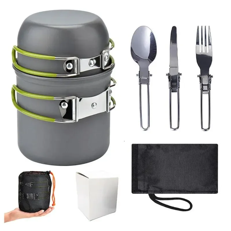 Efficient NatureHike Camping Cookware Set with Mini Gas Stove – Pot Lid Foldable Cutlery for 1-2 People Picnic Cooking Kit Healthy