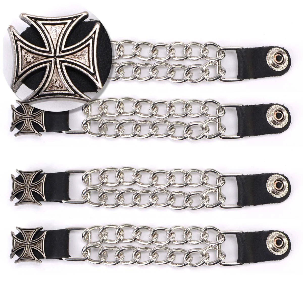 Smart Milwaukee Leather MLA6045SET Iron Cross 4-PCS Vest Extender Double Chrome Chains w Leather 6 Extension Versatile