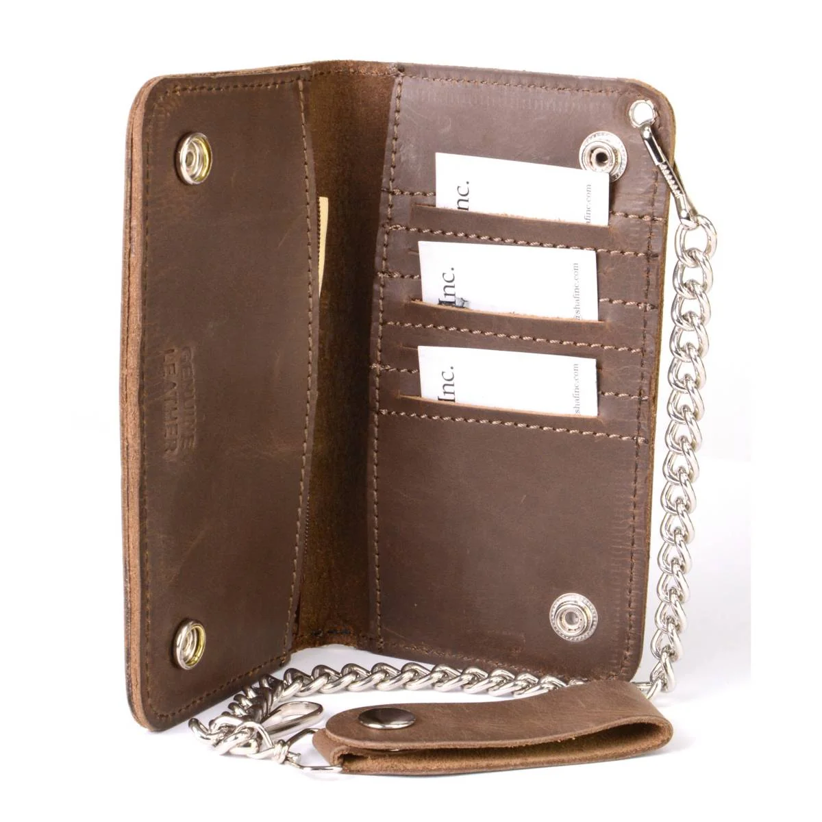 Proven Milwaukee Leather MLW7887 Men’s 6.75 Distress Brown Leather Bi-Fold Biker Wallet w Anti-Theft Stainless Steel Chain Enhanced
