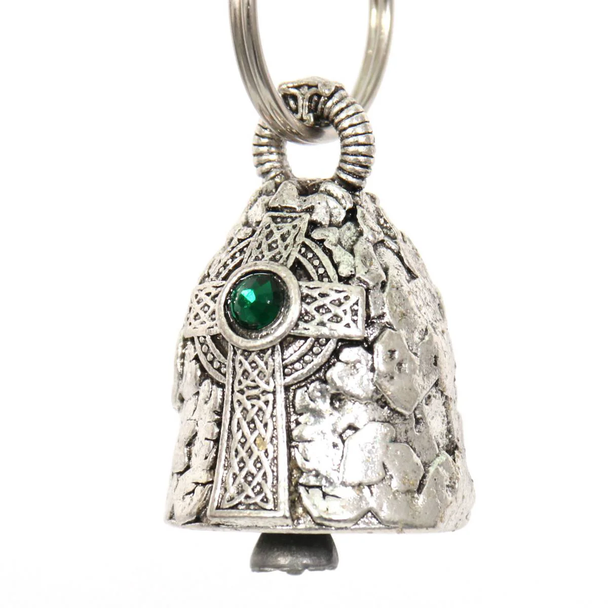 Lightweight Milwaukee Leather MLB9007 ‘Cross with Green Diamond’ Motorcycle Good Luck Bell Key Chain Accessory for Bikers Modern
