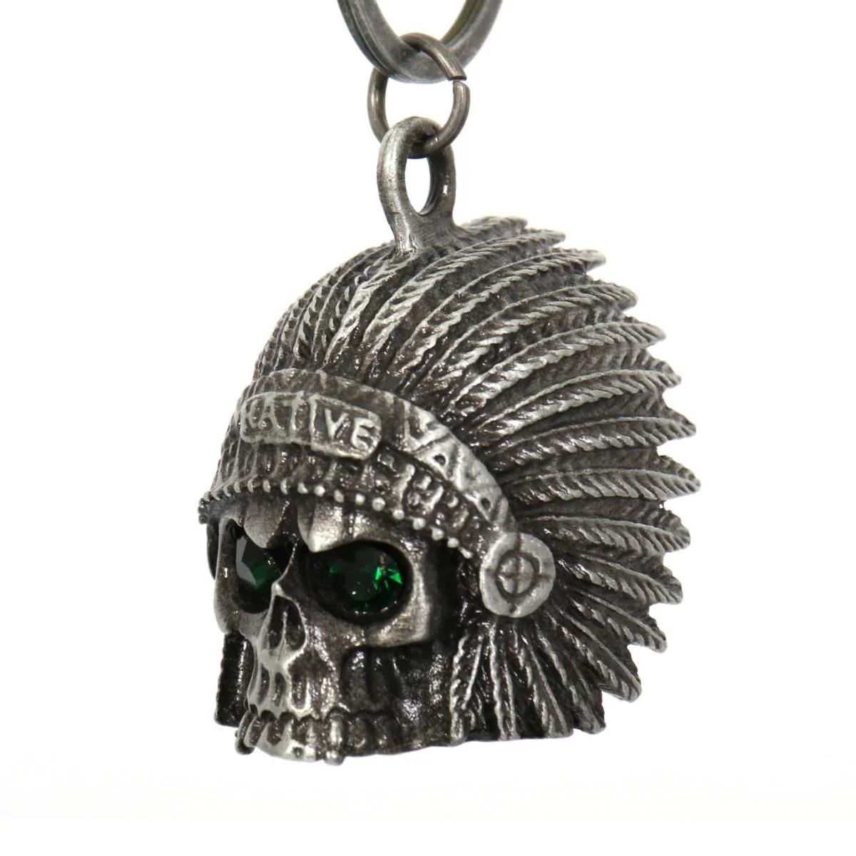 Prestigious Milwaukee Leather MLB9039 ‘Native Skull with Green Eyes’ Motorcycle Good Luck Bell Key Chain Accessory for Bikers User-Friendly