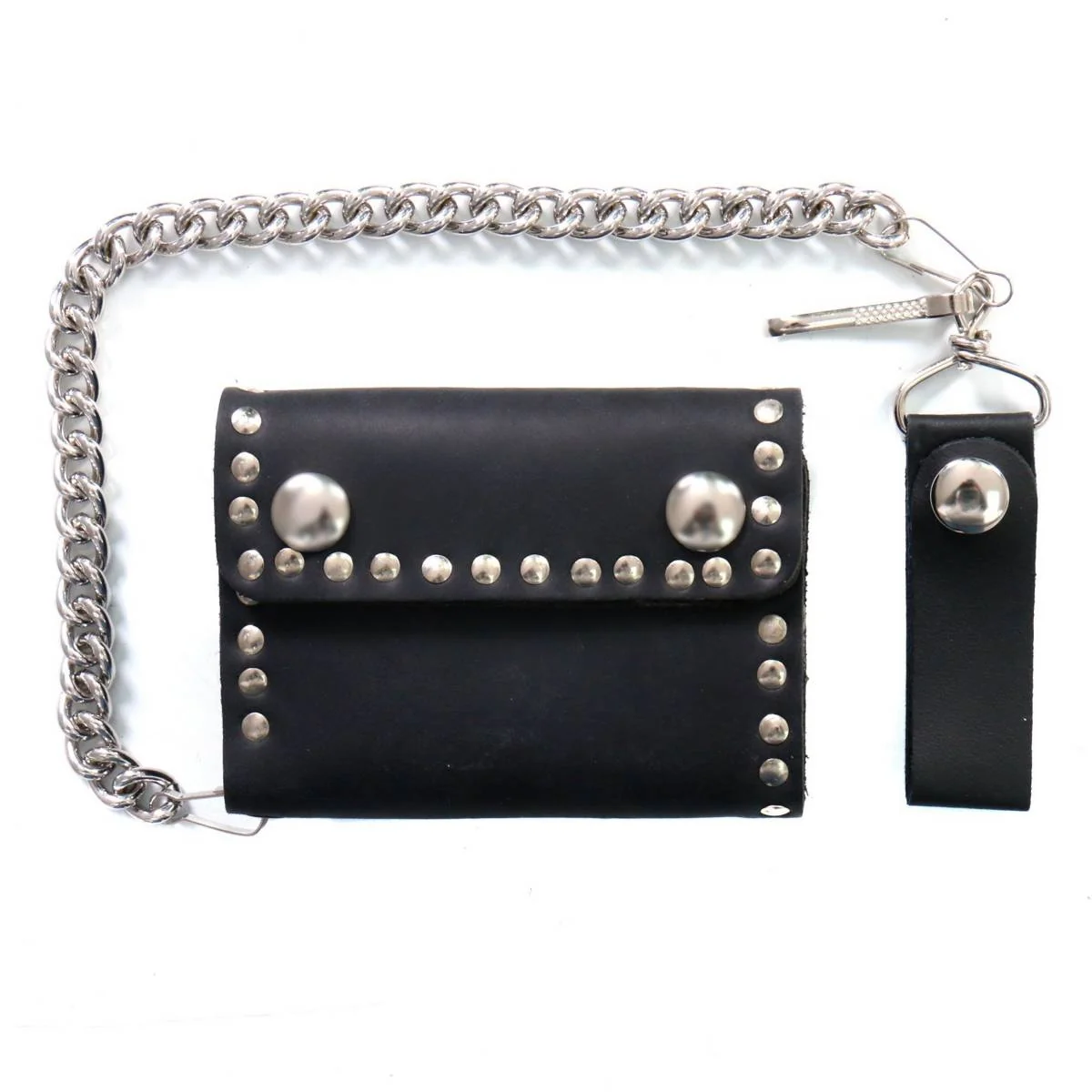 Easy-to-Use Hot Leathers 4 Premium Leather Studded Bi-Fold Chain Wallet WLC3105 High-Grade
