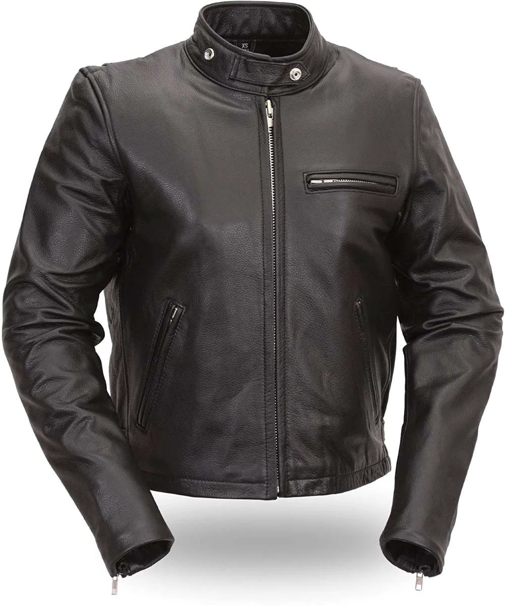 Recyclable First Manufacturing FML110BMZ Black Women’s Scooter Leather Jacket Dependable