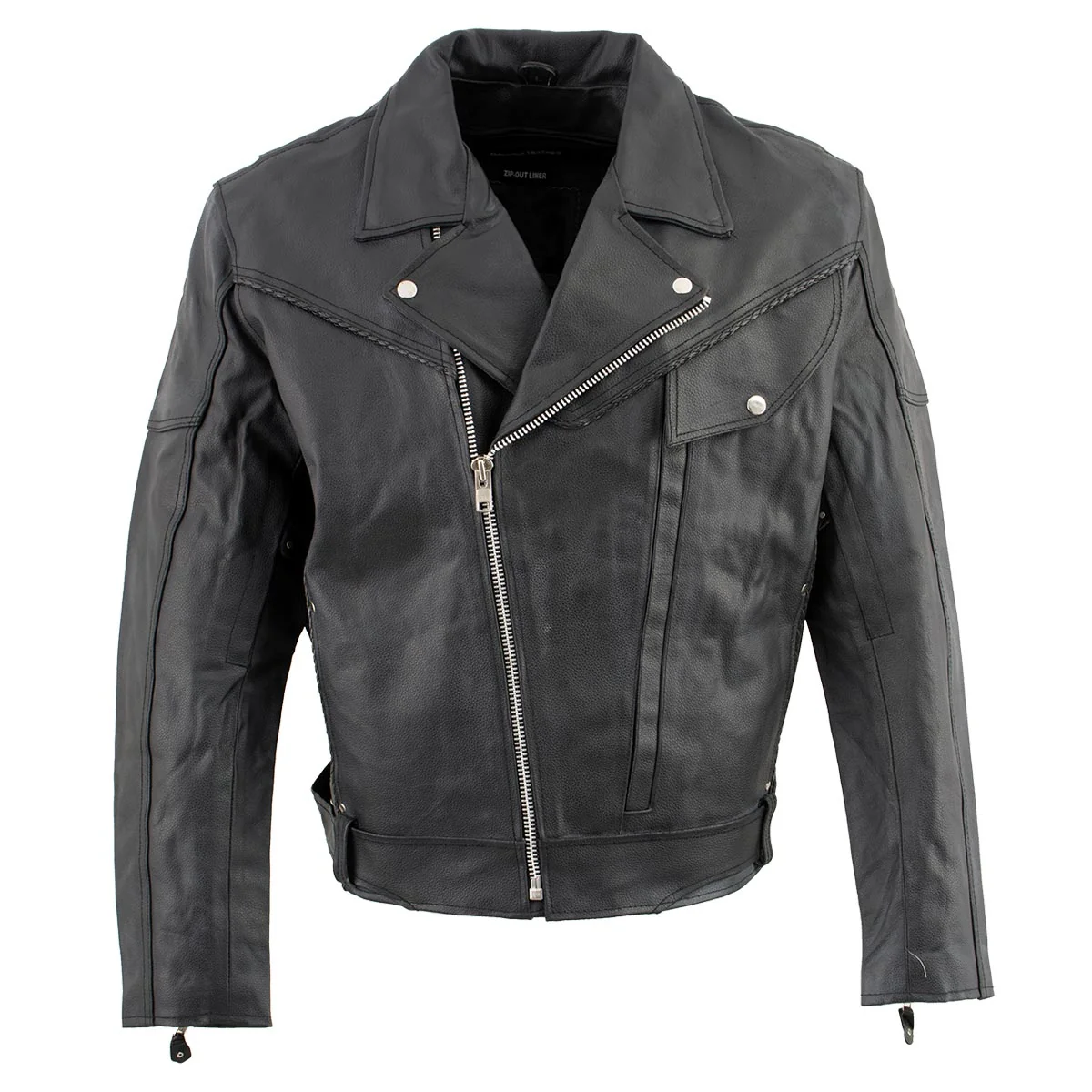 Efficient Leather EL1055 Men’s Black Classic Vented Braided Moto Jacket with Utility Pocket Environmentally Friendly