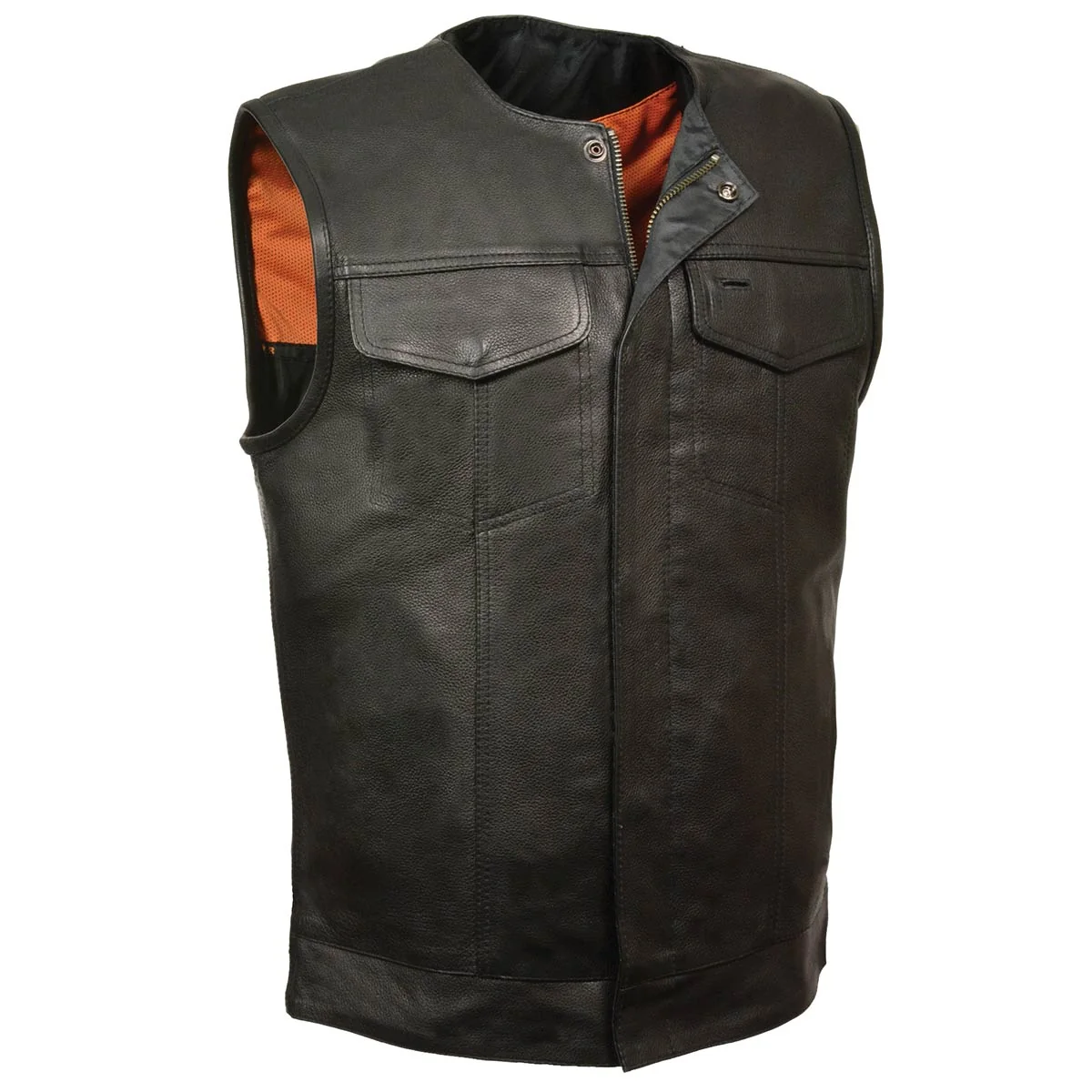 Optimized Just Leather JSM3511 Men’s Black Collarless Dual Snap and Zipper Front Club Vest Modern