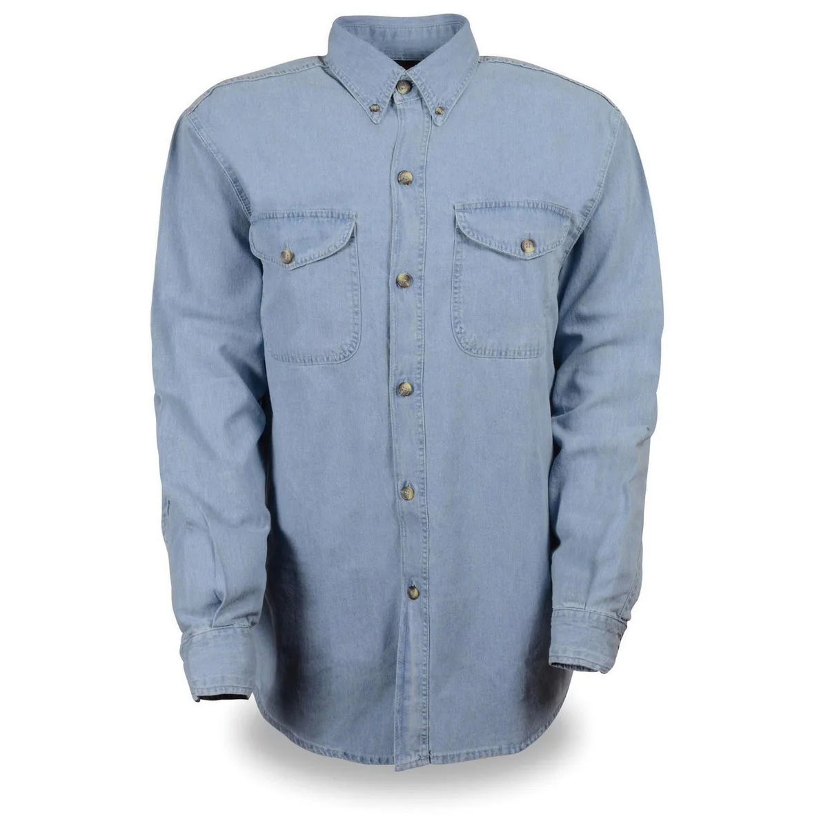 Smooth Milwaukee Leather DM993 Men s Blue Lightweight Cotton Long Sleeve Denim Shirt Traditional