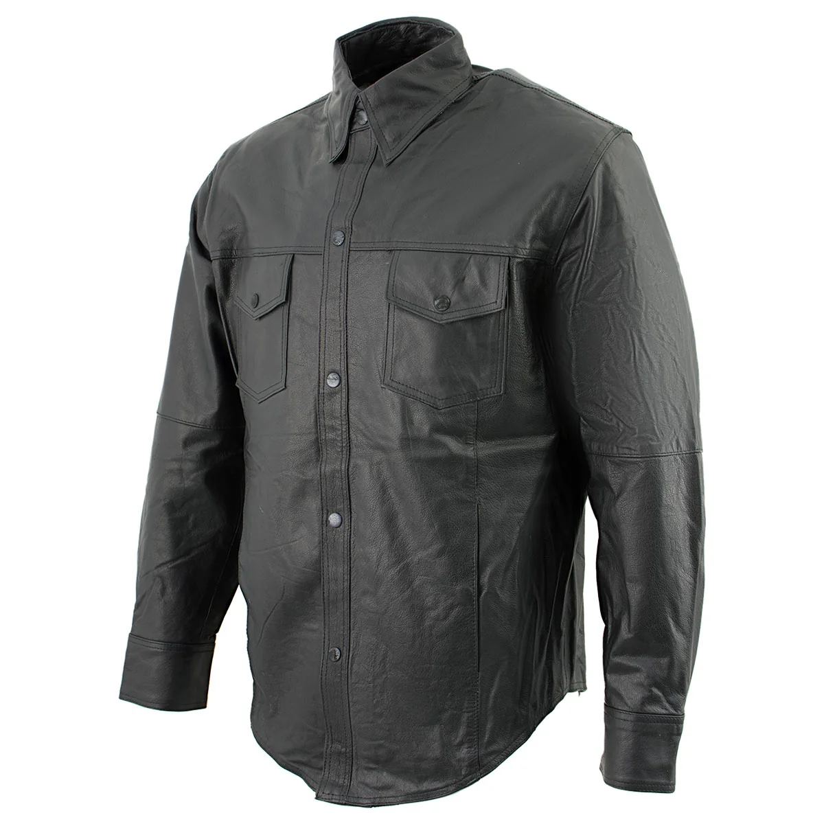 Smooth Leather King SH908 Men’s Black Button-Down Lambskin Leather Shirt Specialty