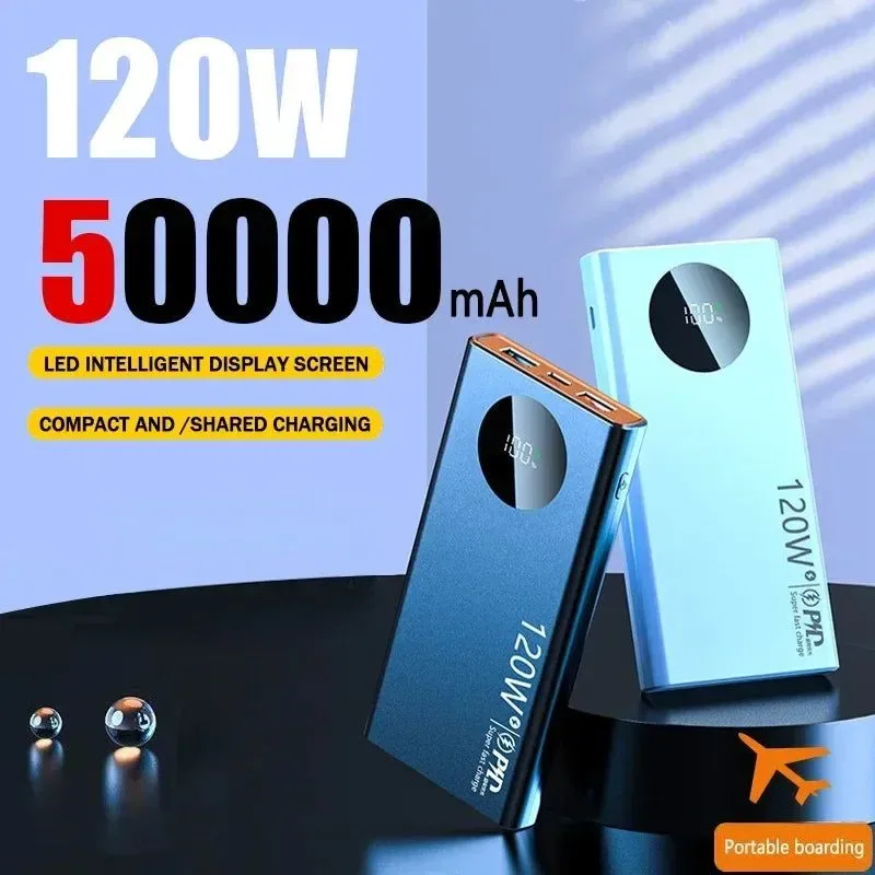 Recyclable 120W Super Fast Charging 50000mAh Power Bank – High-Capacity Mobile Power External Battery for iPhone Xiaomi Samsung Original Design