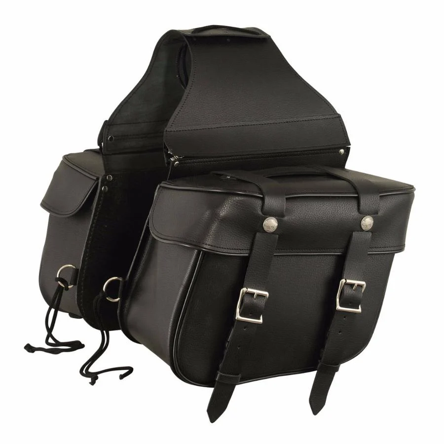 Next-Generation First Manufacturing FIBAG8000 Black Leather Motorcycle Saddlebags Genuine