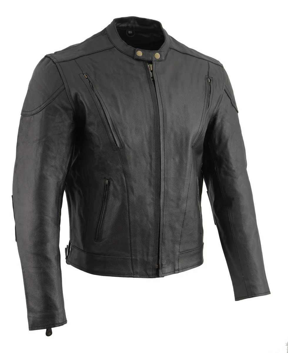 Premium Material Event Leather XS5410 Men s Vented Scooter Jacket with Antique Brass Hardware Professional