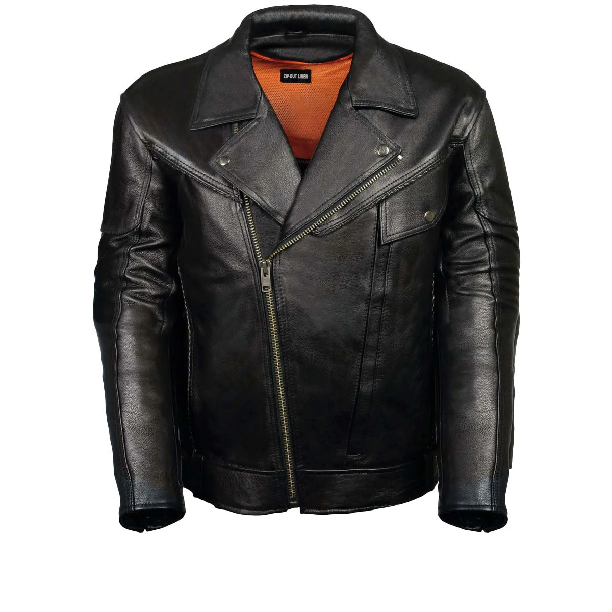 Refined Wild Wear ML1077 Men s Classic Black Braided Leather Motorcycle Jacket w Utility Pockets Proven