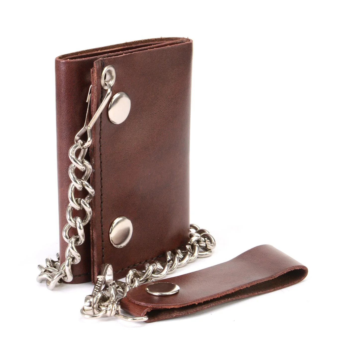 High-Performance Milwaukee Leather MLW7886 Men’s 4 Antique Brown Leather Biker Tri-Fold Wallet w Anti-Theft Stainless Steel Chain Solid