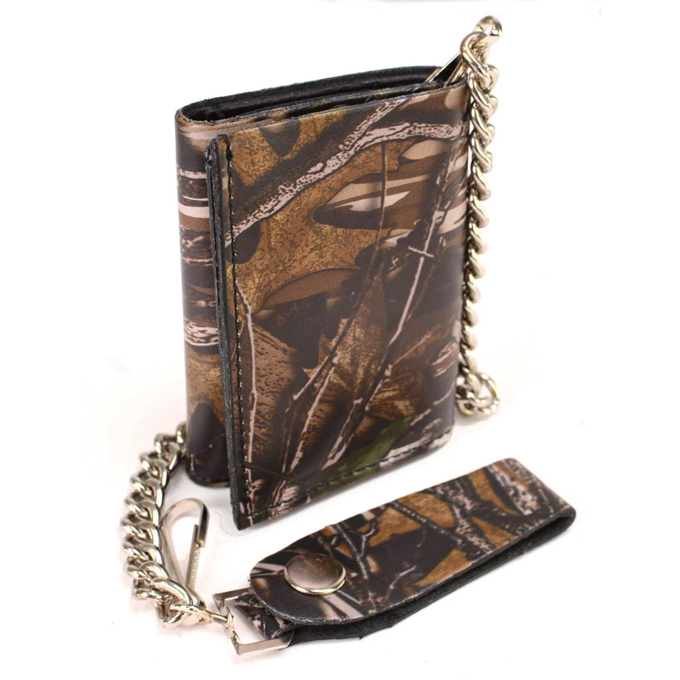 Stylish Milwaukee Leather MLW7804 Men’s 4 Camouflage Tri-Fold Leather Biker Wallet w Anti-Theft Stainless Steel Chain Smart