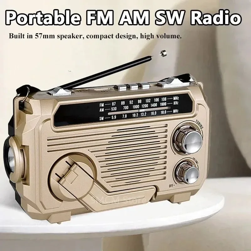 High-Performance Portable Solar Emergency Radio – FM AM SW Hand Crank Bluetooth 5.2 Flashlight AUX for Camping Survival Portable Solar Emergency Radio – Stay Connected When It Matters Most Smart