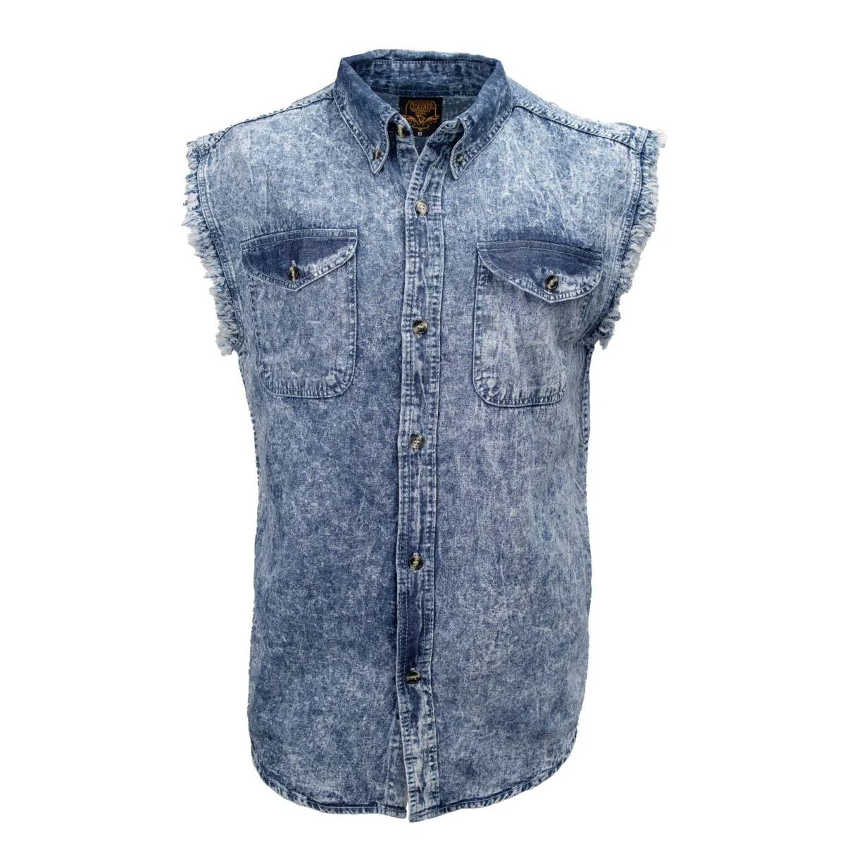 Safe Milwaukee Leather MDM11684 Men s Classic Light Blue Button-Down Cut Off Frayed Sleeveless Casual Shirt Long-Lasting