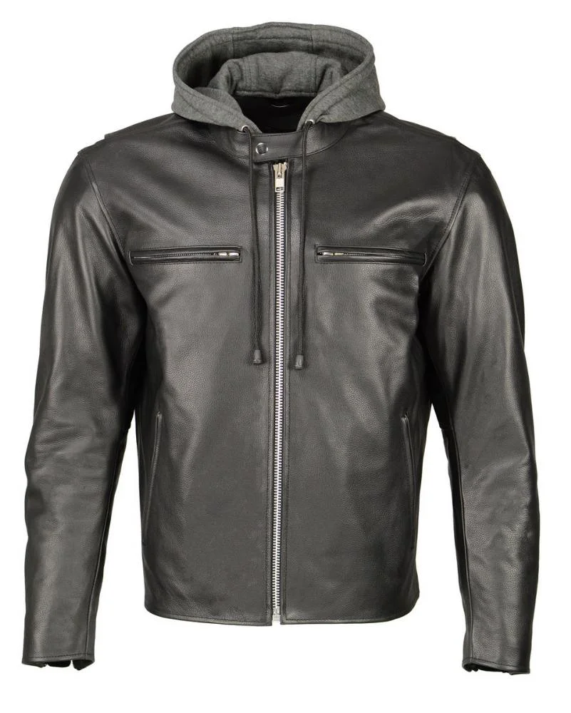 Durable M Boss Motorcycle Apparel BOS11502 Men’s Black Armored Leather Scooter Jacket with Removable Hood Sophisticated