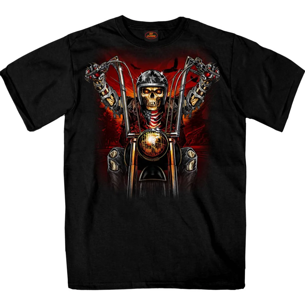 Crafted Hot Leathers GMS1551 Men’s Black Skull Rider Printed T-Shirt Responsible