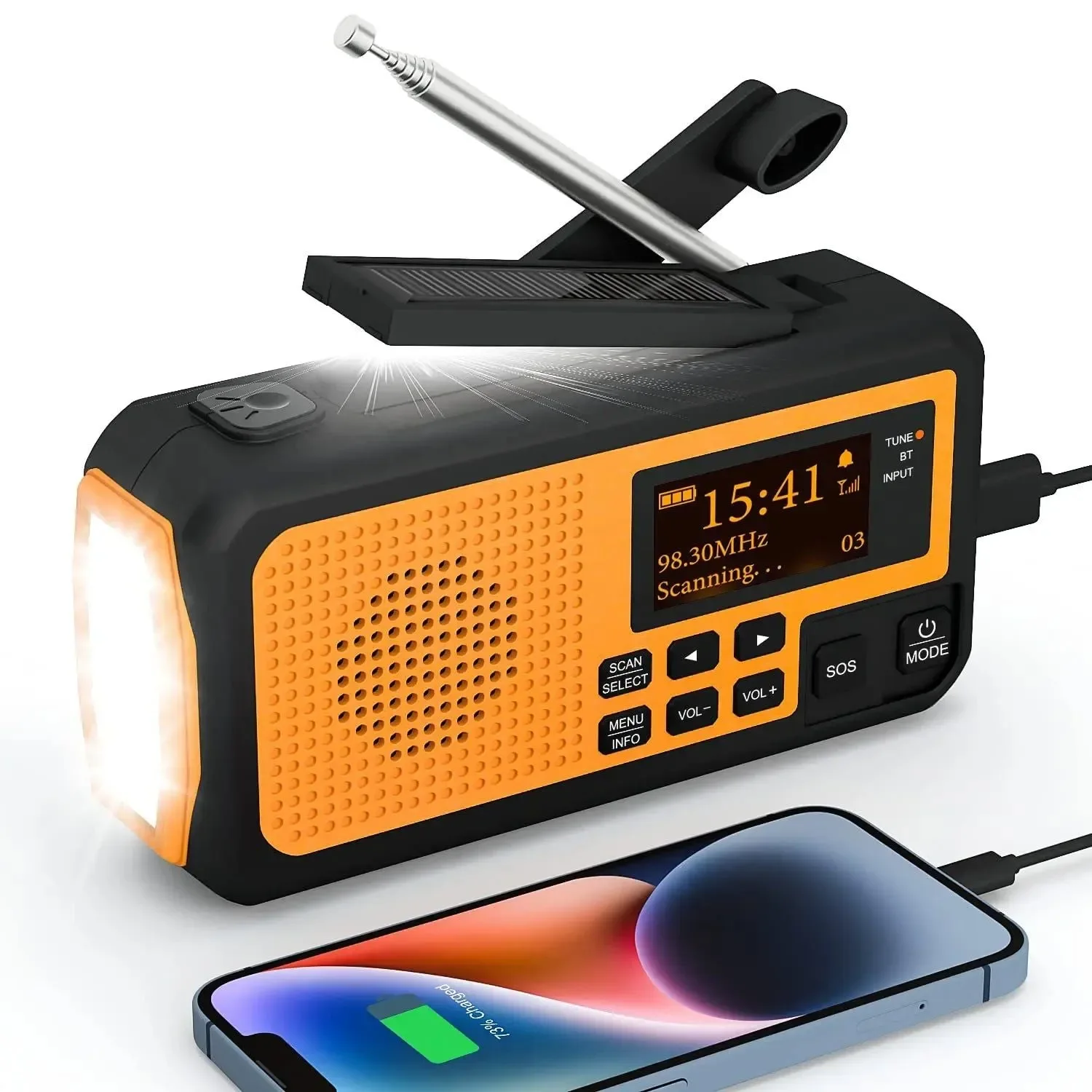 Casual Multi functional Emergency FM AM Radio Bluetooth Speakers – 5000mAh Power Bank DAB Radio Hand Crank Solar USB Charging About this item Relaxed
