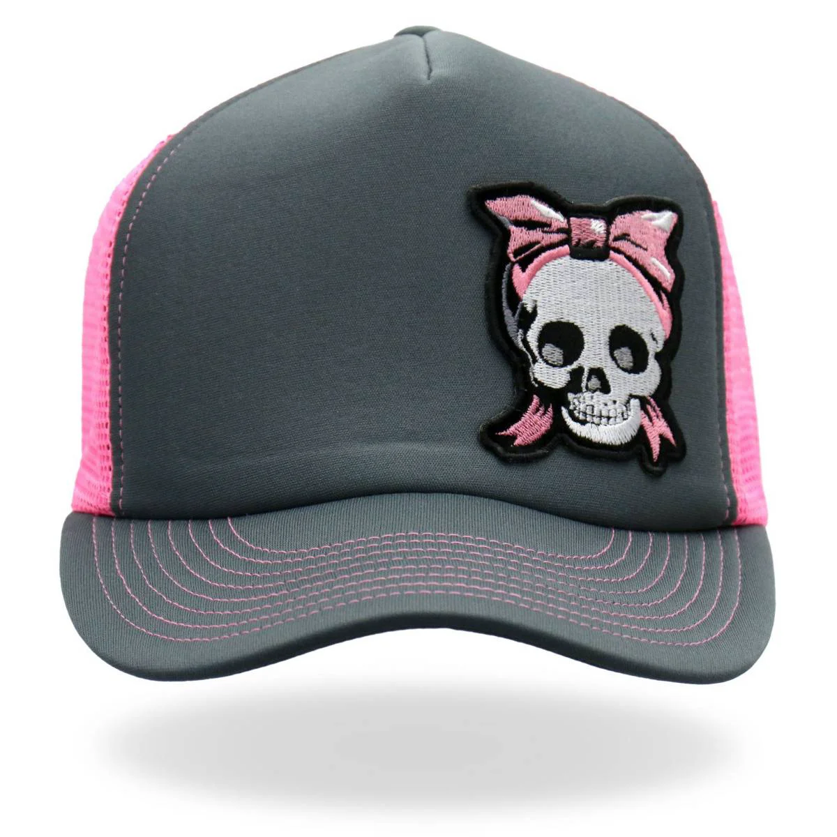 Fine Hot Leathers Charcoal and pink Girly Skull Trucker Hat GSH1052 Fast