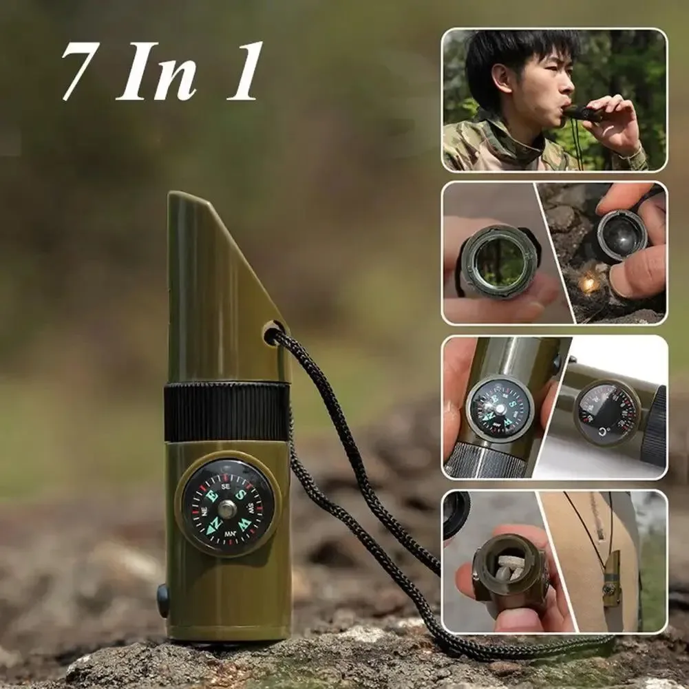 Crafted 7-in-1 Compass Survival Whistle – Multifunction Outdoor Camping Tool with Lanyard and LED Light for Professional Emergency Safety Outstanding
