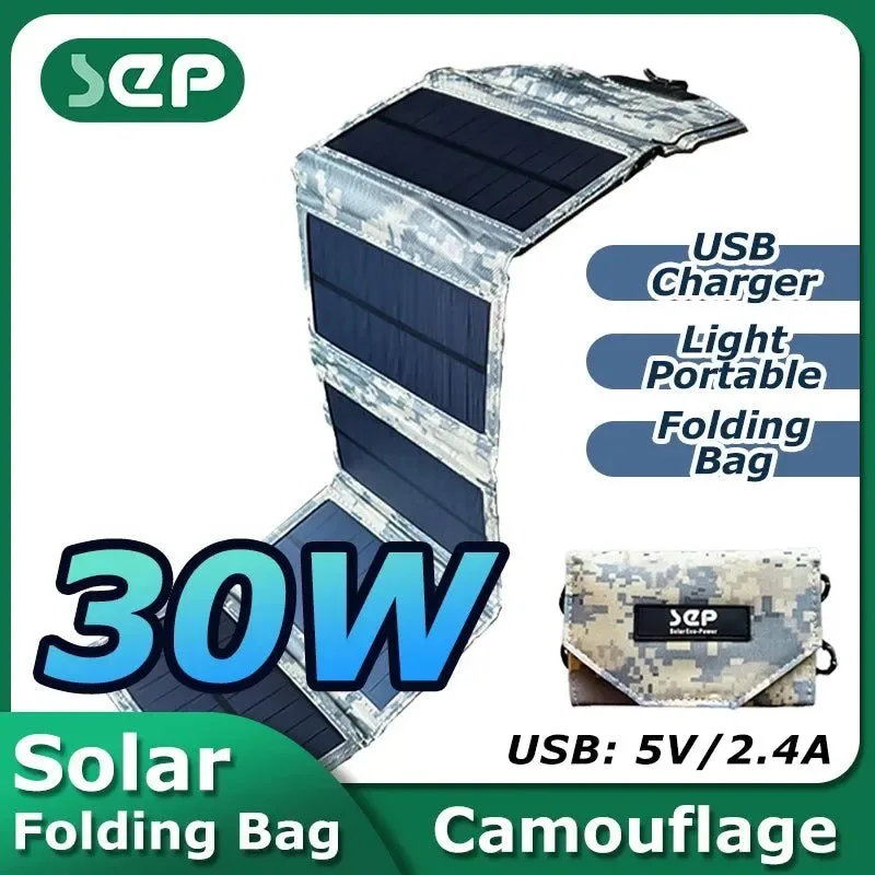 Relaxed 30W Folding Solar Panel USB 5V Waterproof Solar Charger Portable Mobile Solar Power Bank for Outdoor Camping Hiking with Cable Specialty