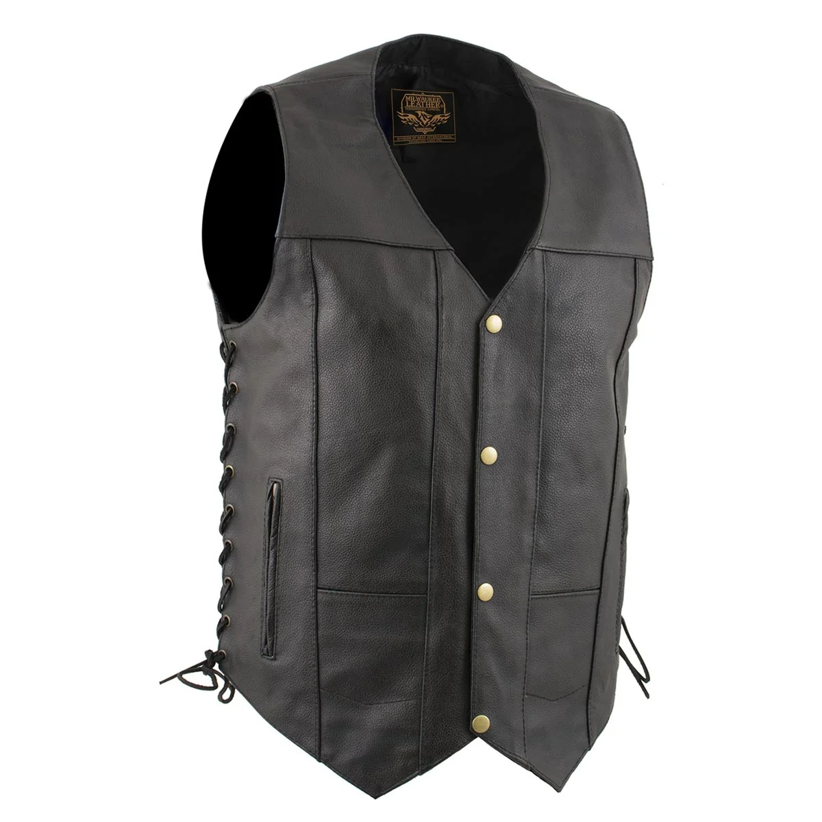 Innovative Milwaukee leather LKM3787 Men’s Classic Side Laced Black Leather Motorcycle Rider Biker Vest w Ten Pockets Responsible