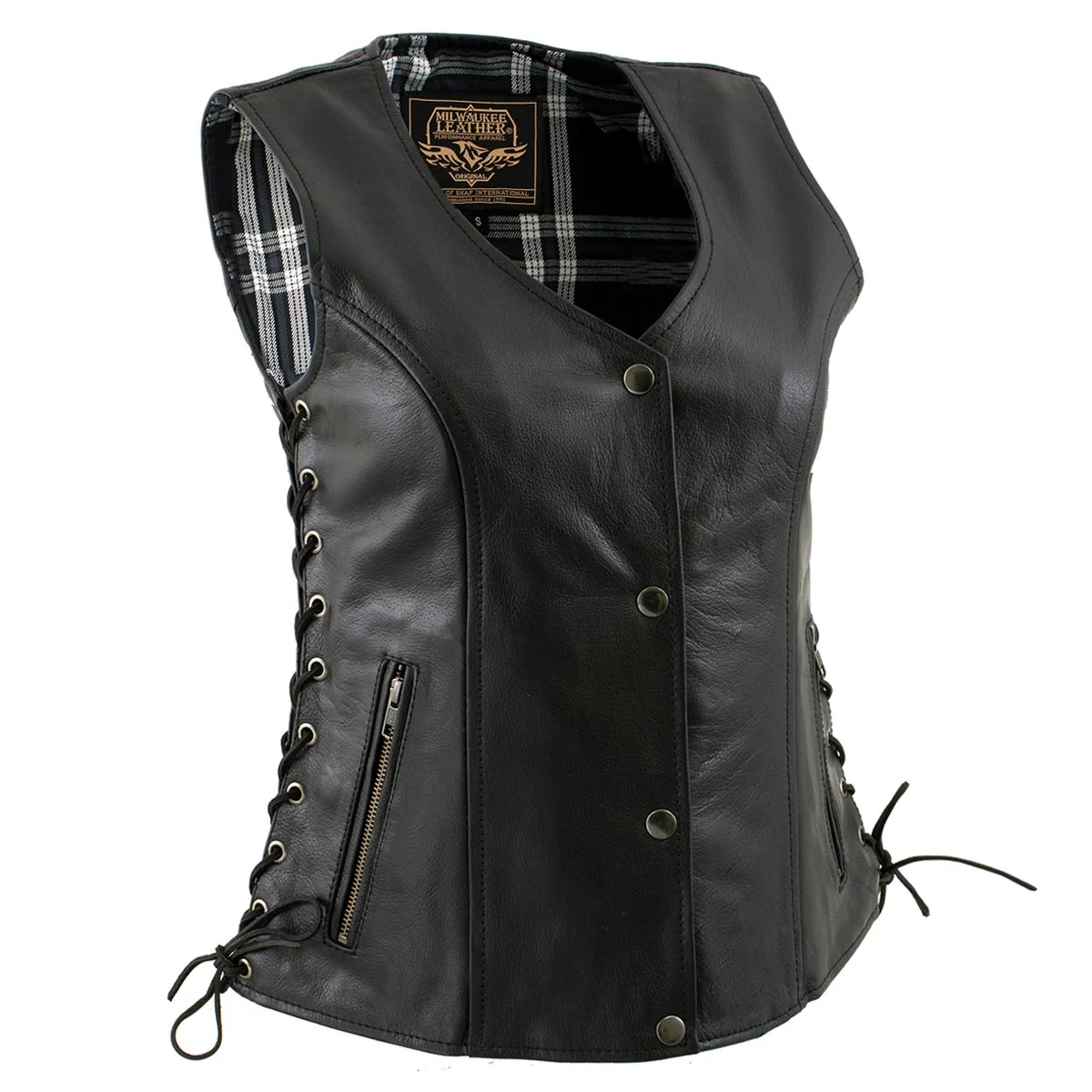 Efficient Milwaukee Leather LKL4710 Women’s Black Premium Leather Motorcycle Biker Rider Vest w Snap Button Closure Lightweight