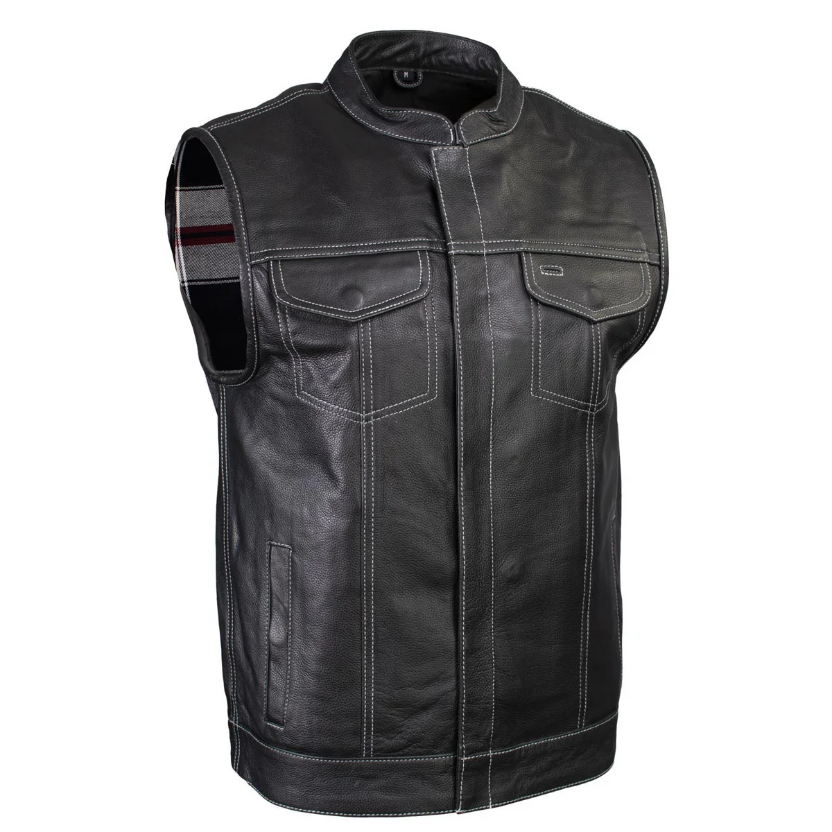 Specialty Milwaukee Leather LKM3783 Men’s Classic Black Leather Motorcycle Vest with Inside Flannel Liner Traditional