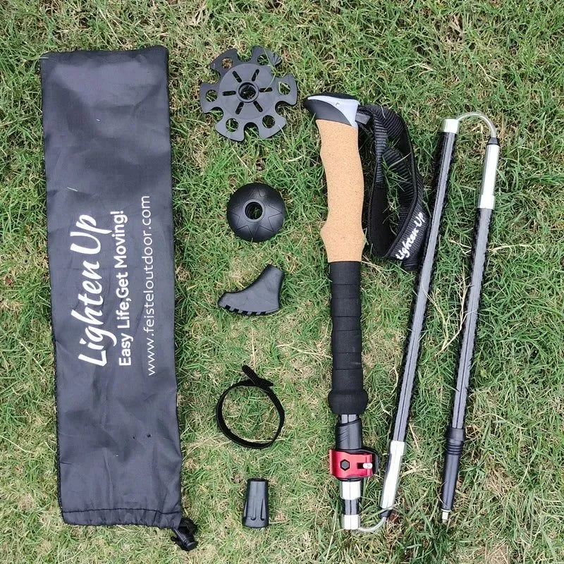 Expertly Made Folding Walking Poles with EVA Cork Handle – 3-Folded Rod Cane for Hiking and Sitting Stylish