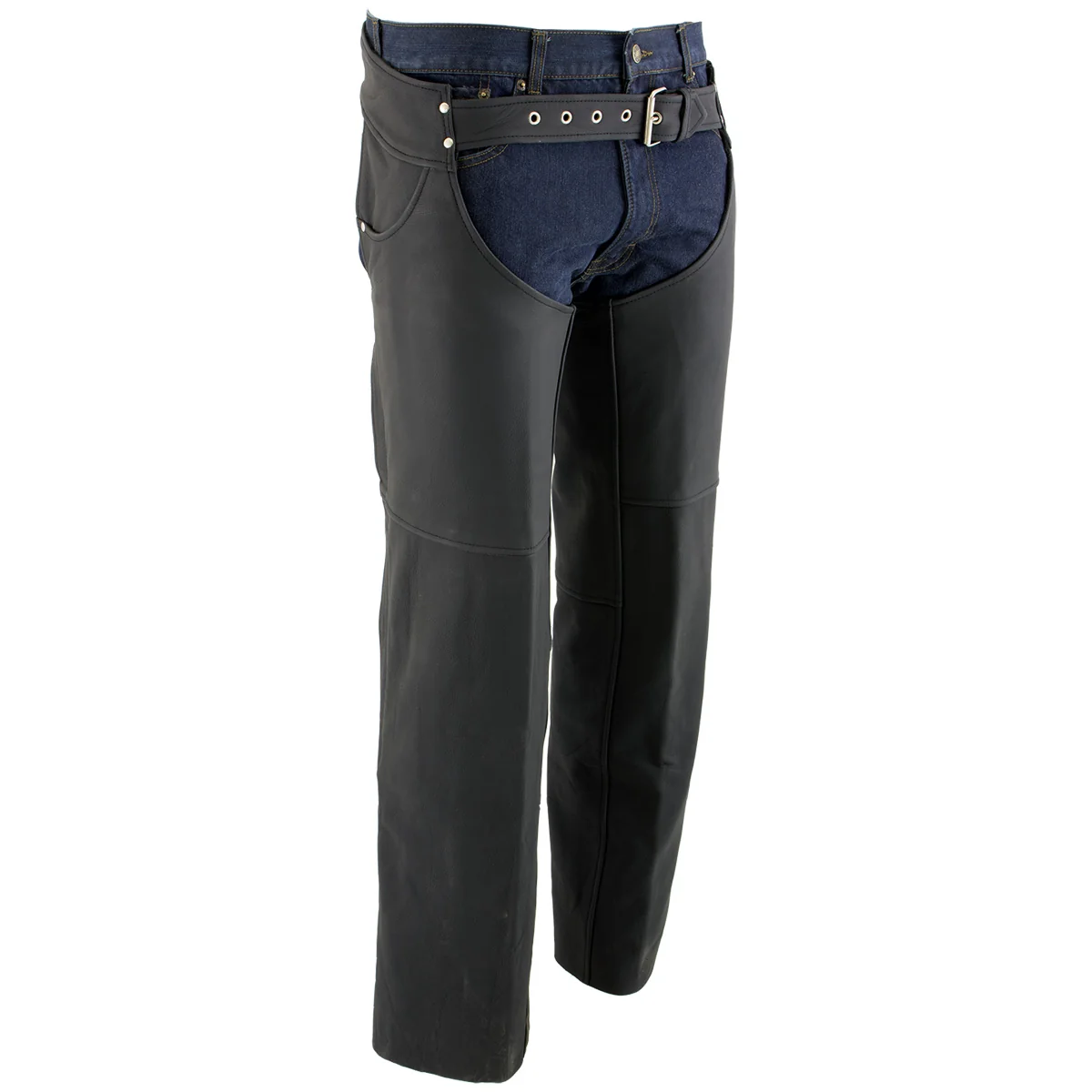Enhanced Milwaukee Leather LKM5717 Men’s Flat Black Premium Leather Motorcycle Rider Biker Chaps w Jean Pockets Optimized