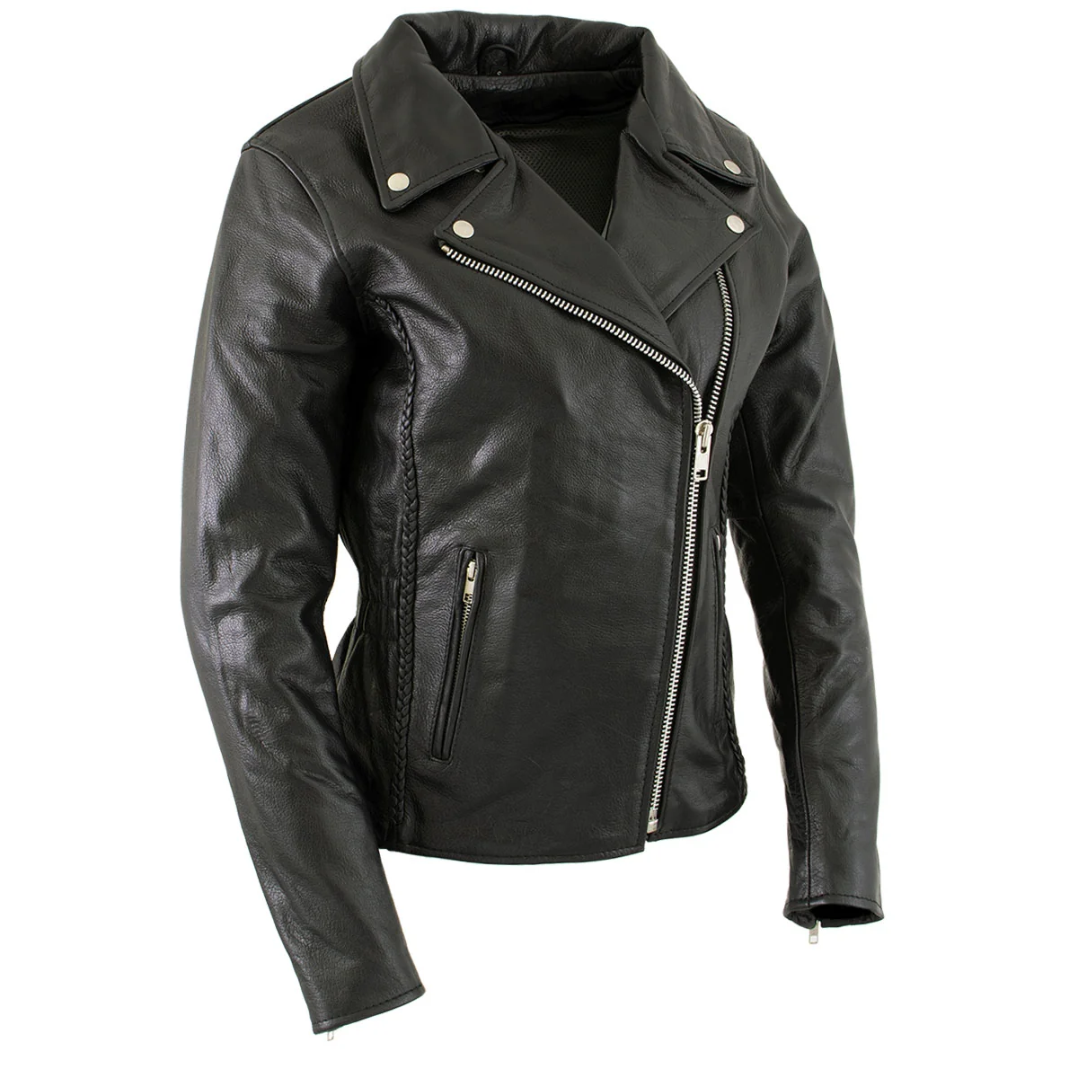 Quality Milwaukee Leather LKL27001 Women’s Classic Braided Premium Black Leather Fitted Motorcycle Riders Biker Jacket Crafted