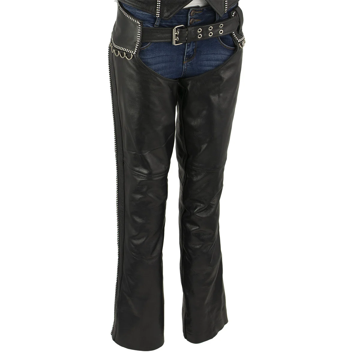 Sophisticated Milwaukee Leather LKL6706 Women’s Classic Black Leather Motorcycle Biker Rider Chaps w Bling Detail Long-Lasting