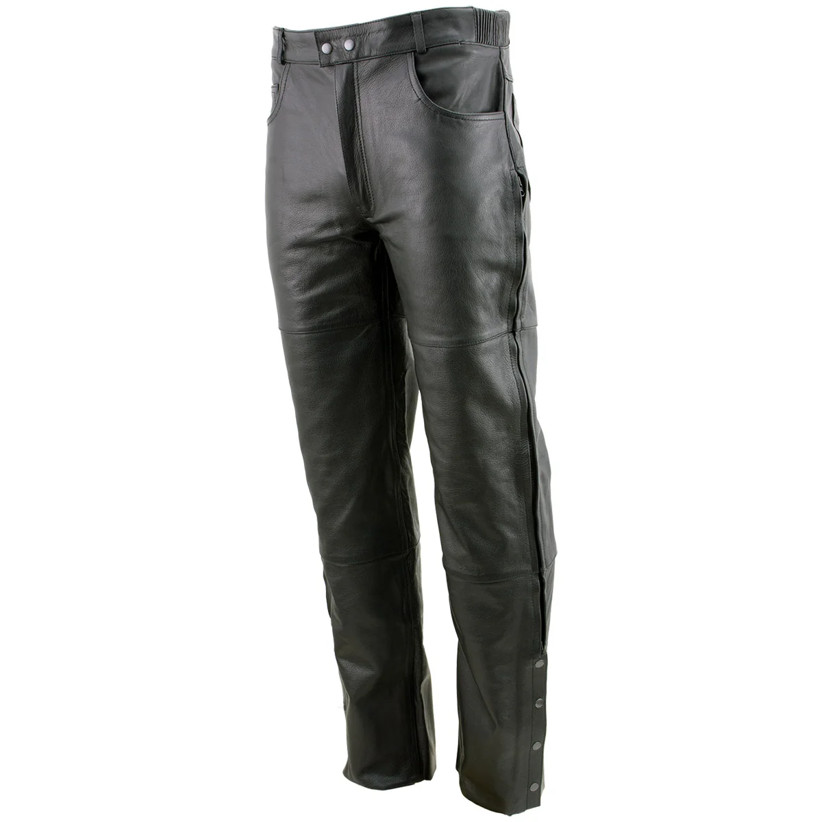 Comfortable Milwaukee Leather LKM5726 Men’s Black Premium Leather Motorcycle Over Pants with Side Zipper and Snaps Safe