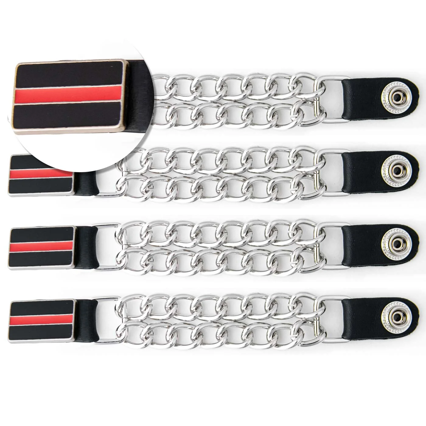 Superior Milwaukee Leather Thin Red Line Medallion Vest Extender – Double Chrome Chains Leather 6.5 Extension 4-PCS MLA6028SET Next-Generation